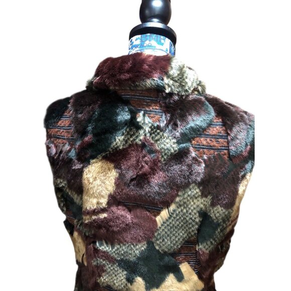 Boho Classy Eclectic Unique Street Style Multi Color Texture Faux Fur Vest Sz M - Picture 16 of 16